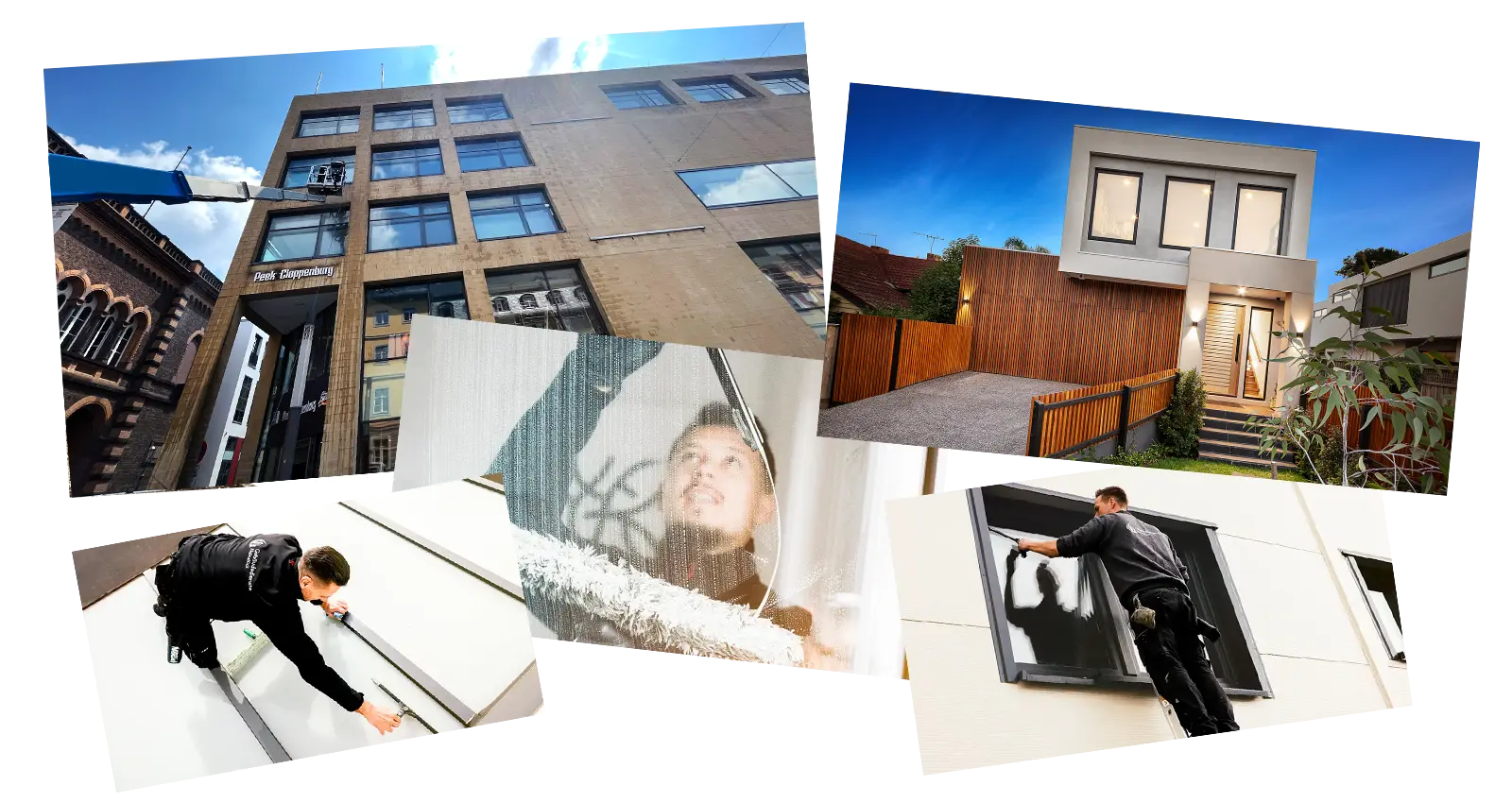 Collage mit Fensterfronten und Fensterreinigung